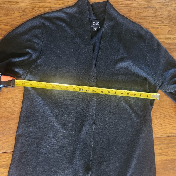 Eileen Fisher black long 3 button silk blend cardigan M - Picture 8 of 16